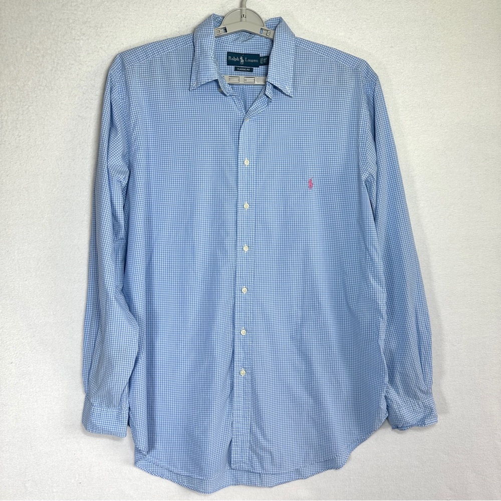 Ralph Lauren Classic Fit Shirt XLT Blue Checkered Long Sleeve Button Down Check